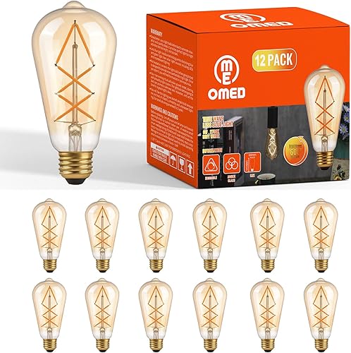 OMED Bombillas LED Edison vintage regulables, ST64 2700 K, filamento blanco suave de espina de pescado, bombillas Edison antiguas con base E26