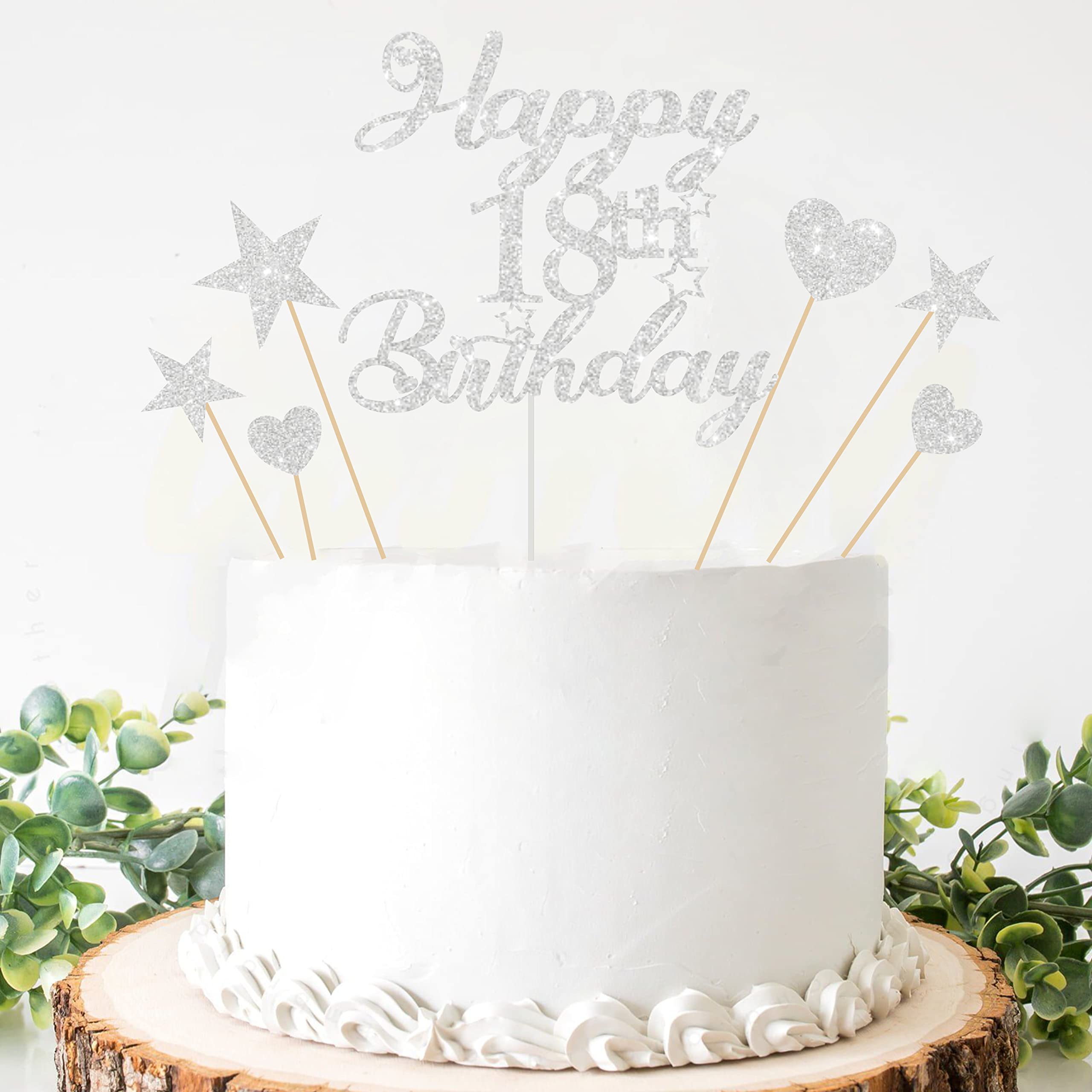 Set Decorazioni Per Torta 18° Compleanno – Argento Con Cuori, Stelle E Palloncini, 13 Pezzi