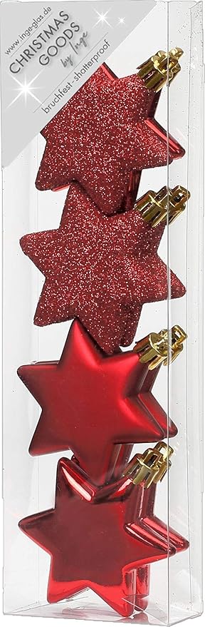Weihnachtskugeln: Stern-Form 6 cm / 8 STK. in ROT bruchsicher für Weihnachten, Christbaumschmuck