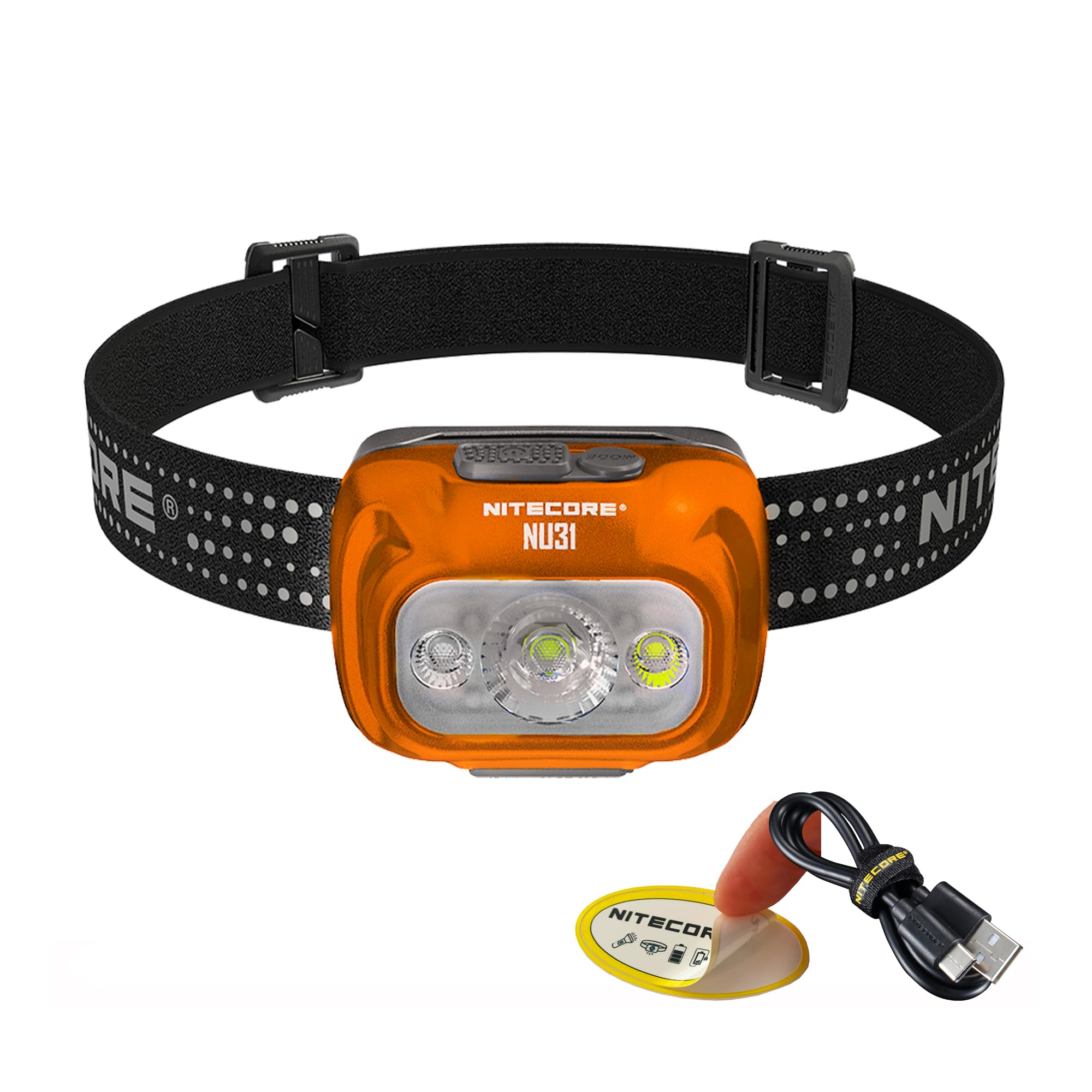 Nitecore NU31 Headlamp, Orange, 550 Lumen LED USB Rechargeable with White and Red Beams (Orange)