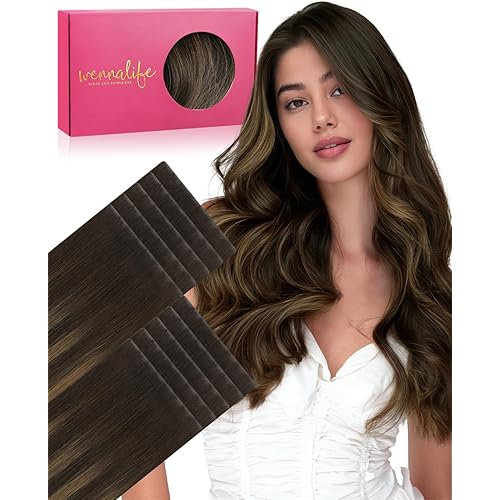 WENNALIFE Invisi Edge 8cm Tape in Hair Extensions Human Hair, 18 Inch 50g 10pcs, Balayage Dark Brown Mixed Chestnut Brown Invisible Remy Tape Ins Straight Reusable Extensiones De Cabello Humano