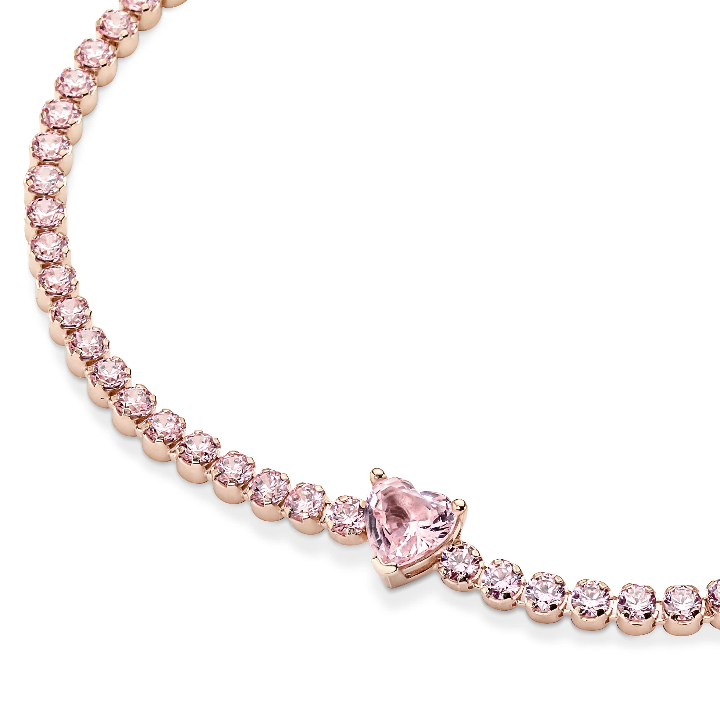 Pandora Timeless - Bracciale tennis con cuore, placcato in oro rosa 14k, con cristalli rosa orchidea