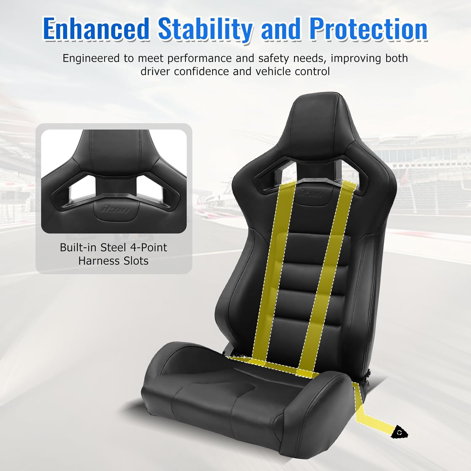 FREEMOTOR802 Reclining Sim Racing Seats with Dual Lock Slide Rails, Universal Fit Ergonomic Performance Car Sport Seats, Black PU, Pair