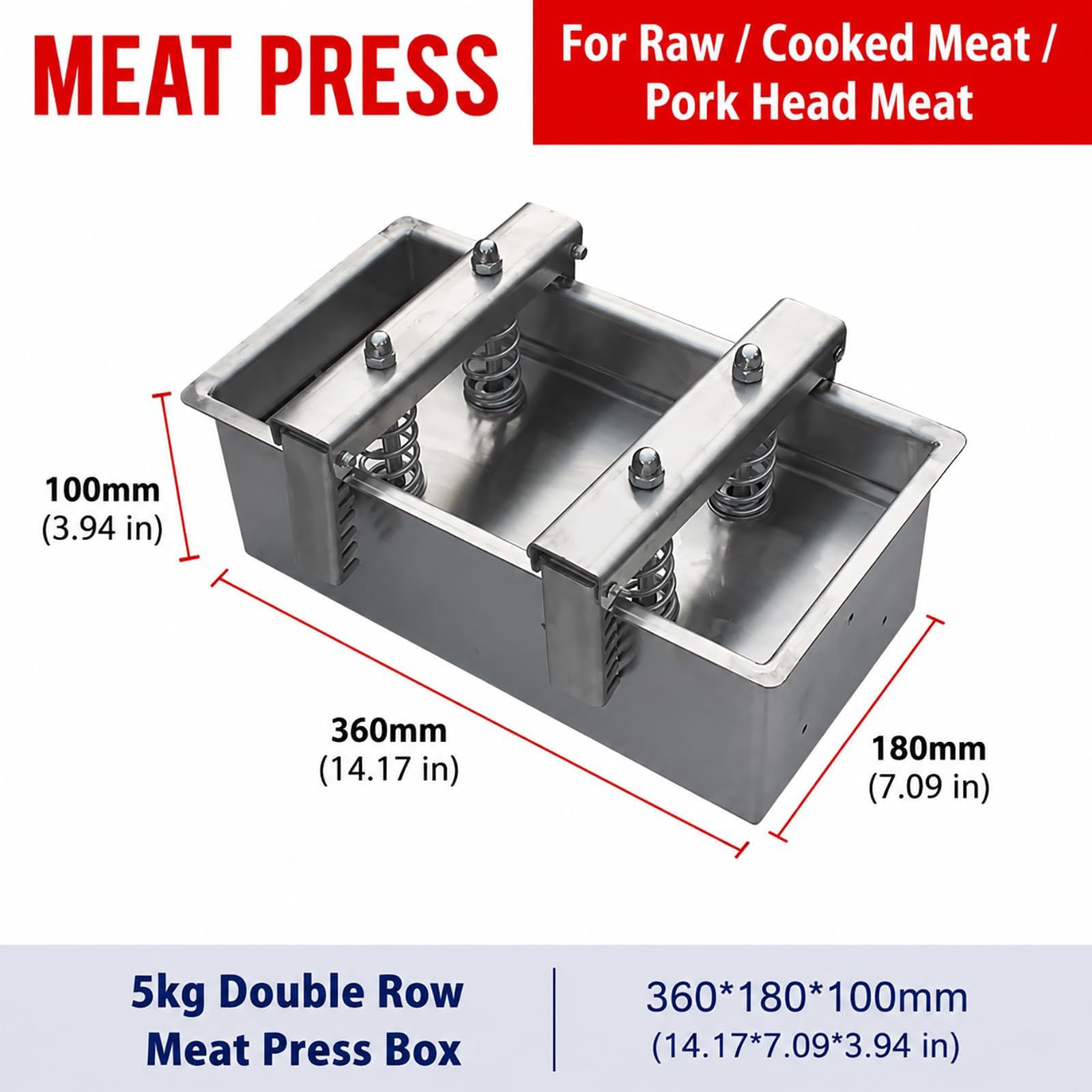 Prensa para Jamón, Máquina Prensadora De Carne Comercial De Acero Inoxidable, Herramienta Manual para Hacer Jamón, De 1 A 10 Kg (Opcional), para Cortes De Charcutería 5KG