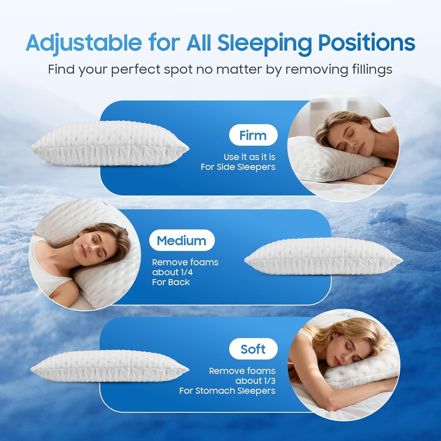 Almohada para dormir de lado para aliviar el dolor de cuello y hombros, almohada de espuma viscoelástica triturada curvada y ajustable, almohada de apoyo cervical de media luna, ideal para personas