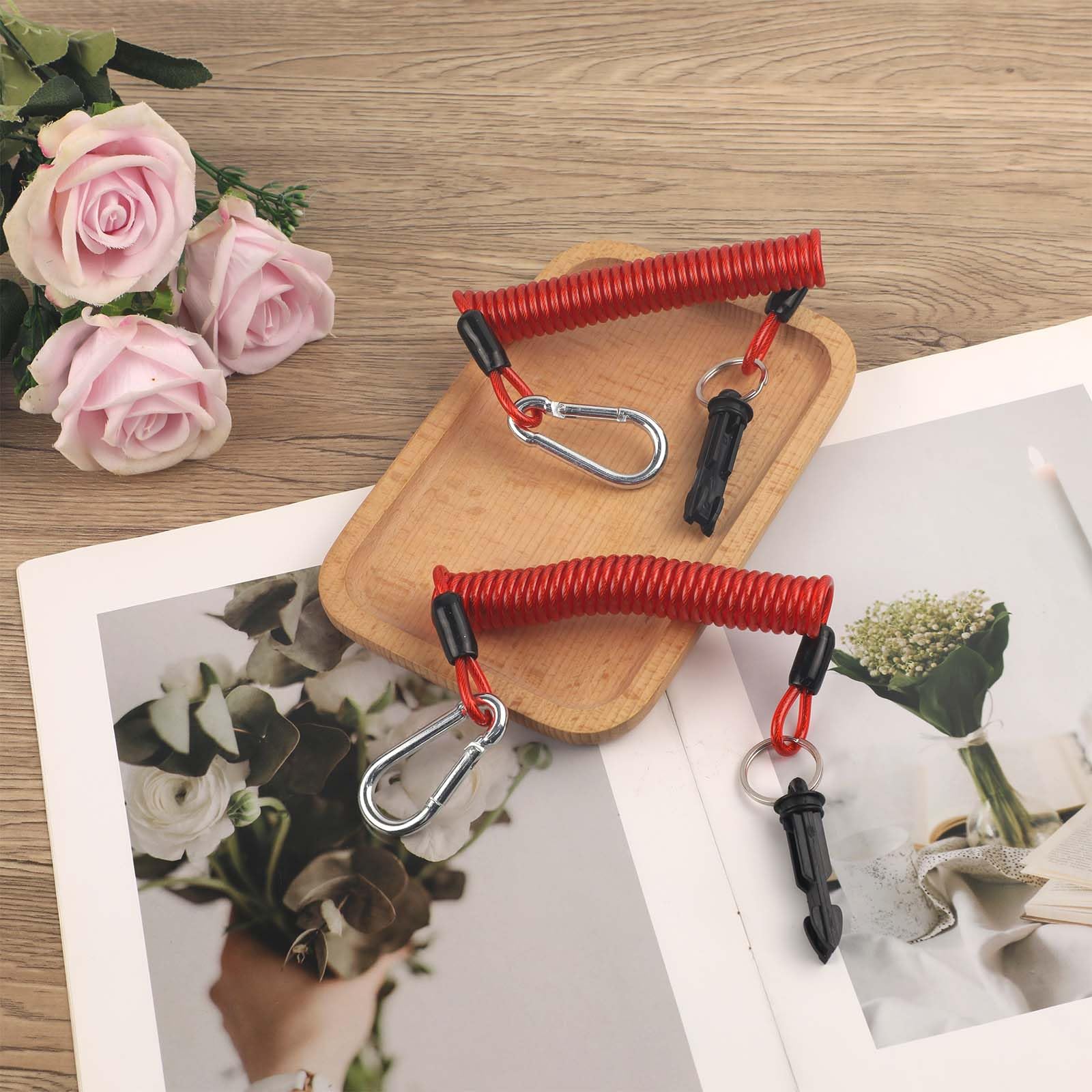 2-Pack 6FT Trailer Breakaway Cable With Spring - Emergency Brake Safety Cable For Trailers, RVs & Campers - Coiled Design