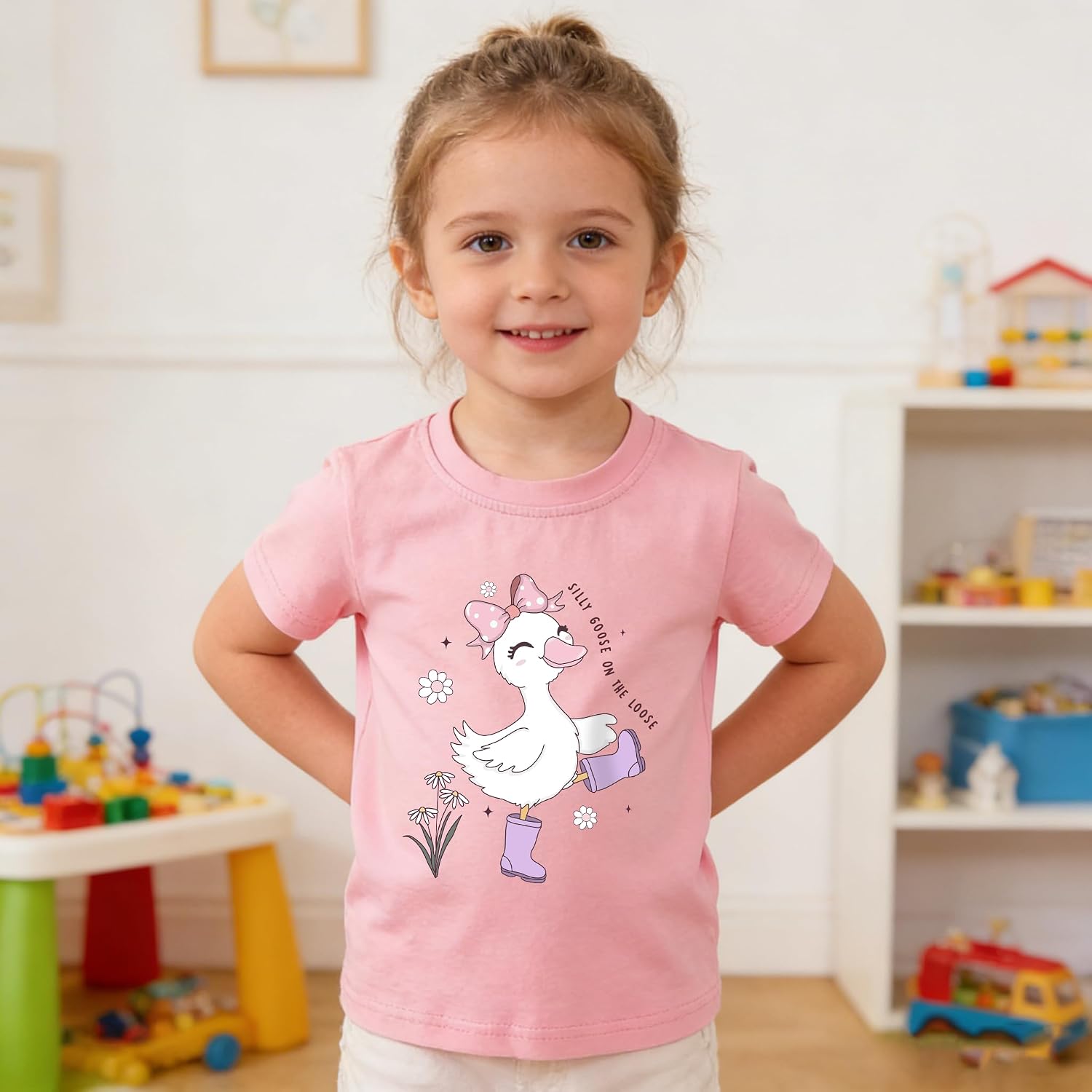 Kids Short Sleeve Shirts Toddler Crewneck T-Shirts Boys Girls Lemon Insects Silly Goose Cotton Gift Tops Tees 2-7 Years