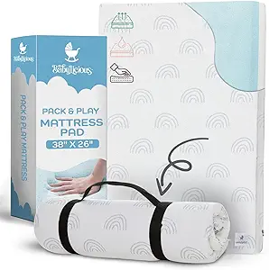 Waterproof Pack and Play Mattress Topper - 38" x 26" | Roll Up Style - Breathable Soft Memory Foam - Portable Playard Mattress Topper- Baby Foam Playpen Mattresses for Babies - Boho Design