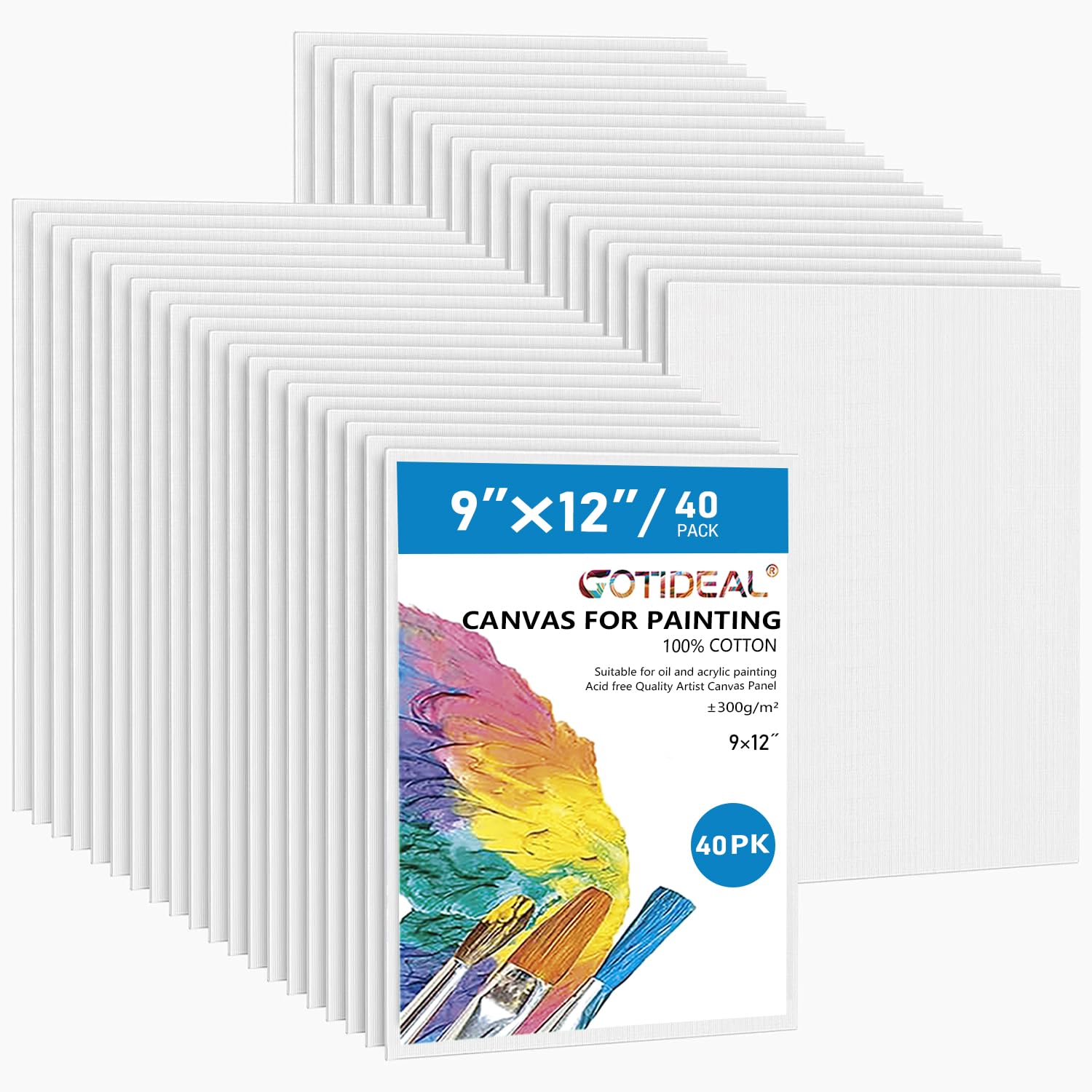 Gotideal Leinwandtafeln zum Malen, 40 Stück, 22,9 x 30,5 cm, grundierte Leinwand zum Malen, Großmalerei Leinwand für Kinder und Erwachsene, weiße Blanko-Leinwände für Acryl, Öl, Gießkunstbedarf