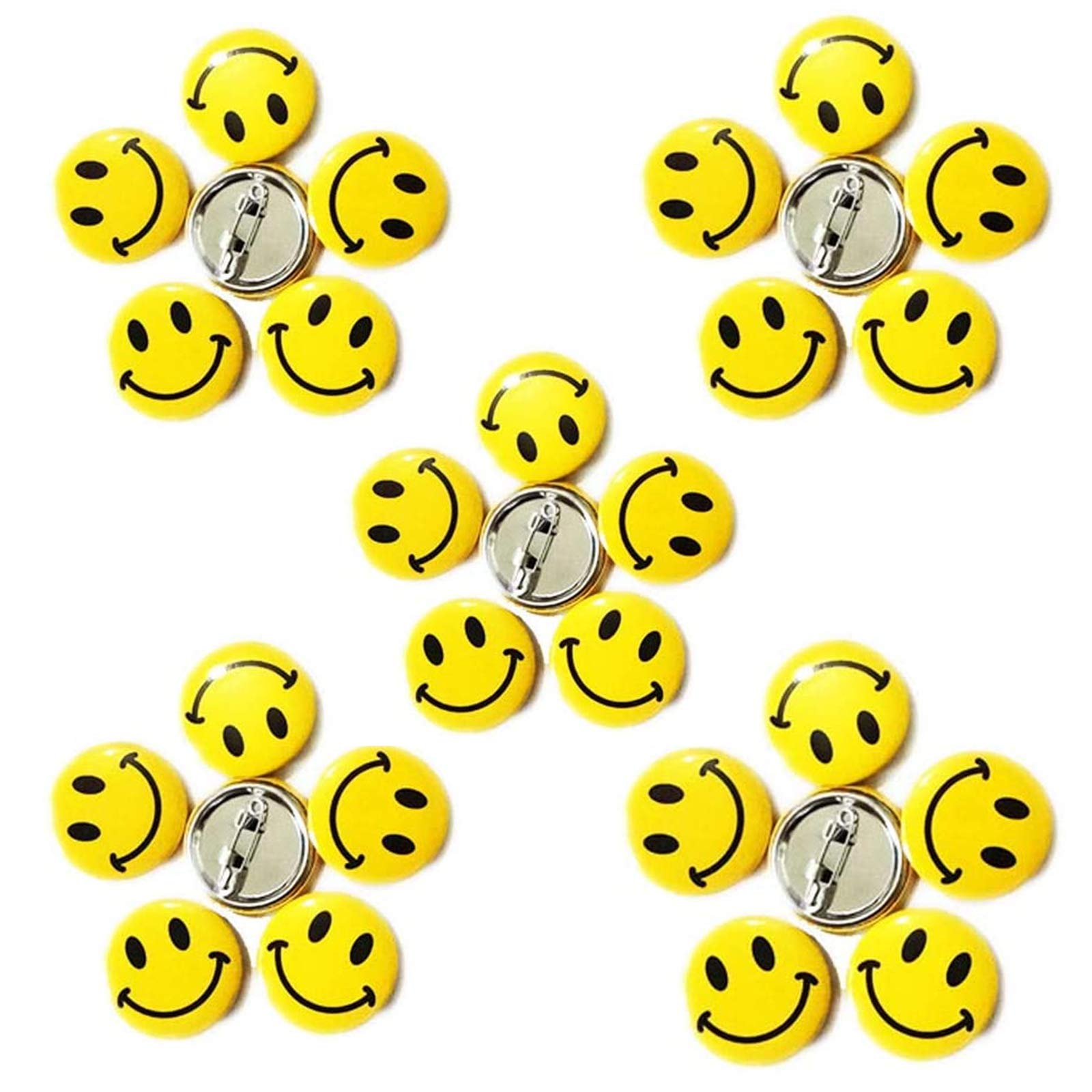 30mm Smile Badges 60 Pièces Broches Souriantes Métal - Épingles Fun Aléatoires