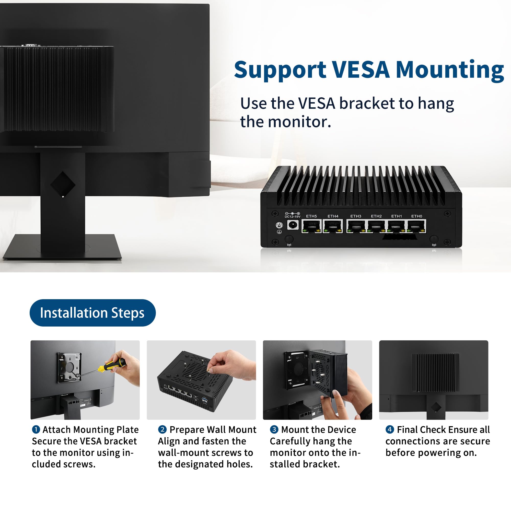 Fanless Firewall Appliance Mini PC, 6 x i226-V 2.5GbE LAN, Core i5-7200U Desktop Micro PC, OPNsense Router, DB9 COM, HD+DP, USB-C, SATA3.0, AES-NI, DDR3L 8GB RAM 256GB SSD