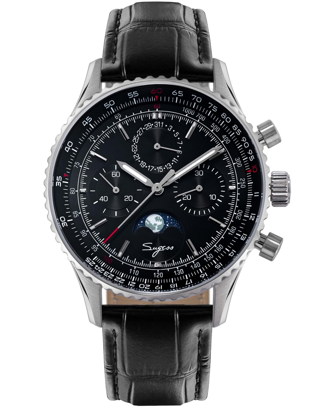 Sugess S468.SK.K MoonPhase Master Gold Schwanenhals Möwe ST1908 Uhrwerk Saphirglas Herren Chronograph Mechanische Herrenuhr 1963