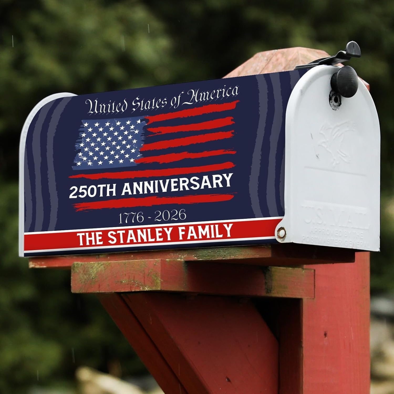 Personalized Patriotic 250th Anniversary Magnetic Mailbox Cover, God Bless America 1776-2026, USA Eagle & Flag Cross Waterproof Outdoor Post Letter Box Wrap for Garden Yard 21" x 25.5"