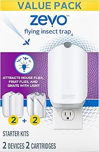 Zevo Flying Insect Trap, Fly & Fruit Fly Trap (2 plug-in bases + 2 refill cartridges)