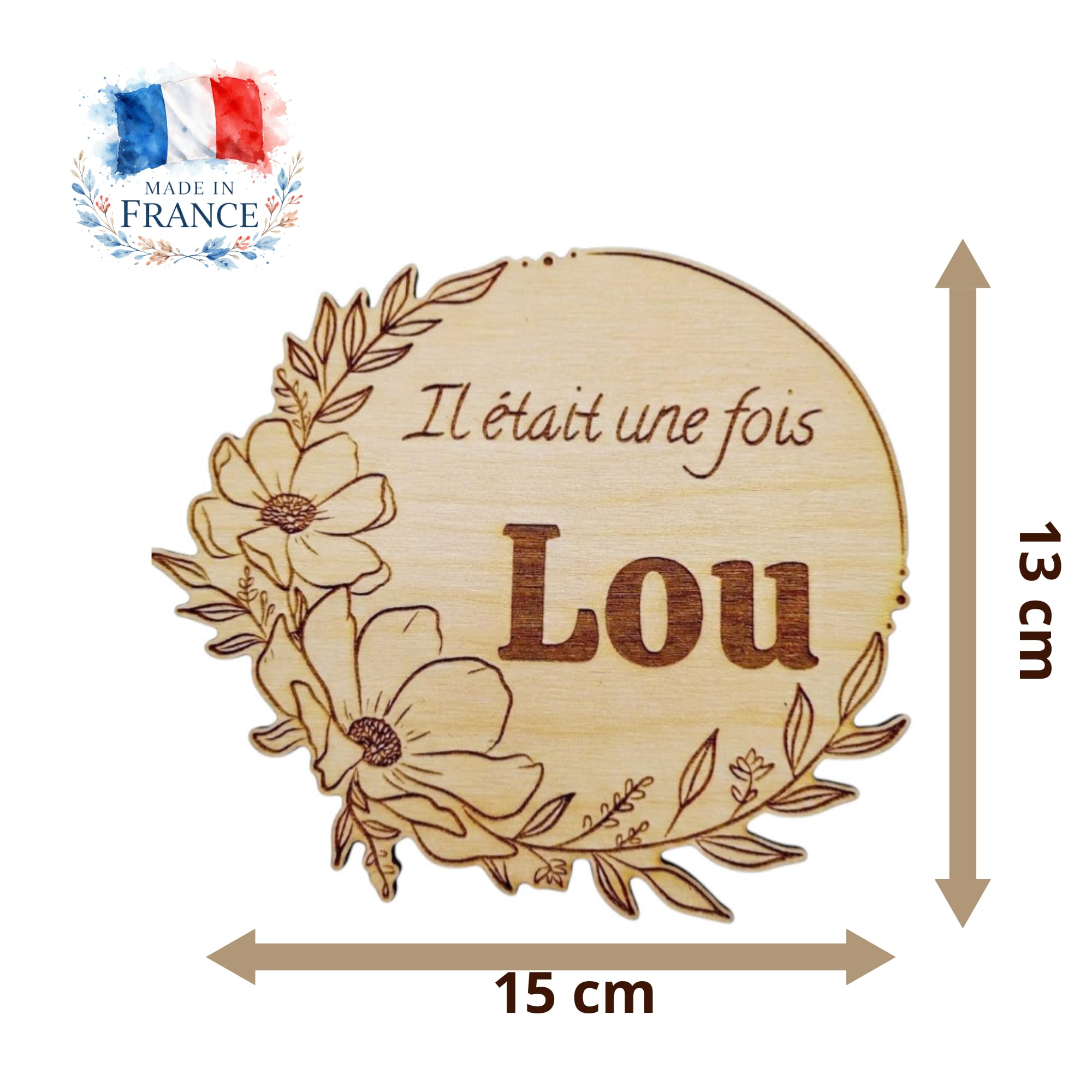 Plaque de Naissance Personnalisée en Bois - Carte Étape Annonce Bébé "Il était une fois" - Décoration Chambre Gravée 15cm - Cadeau de Naissance Unique