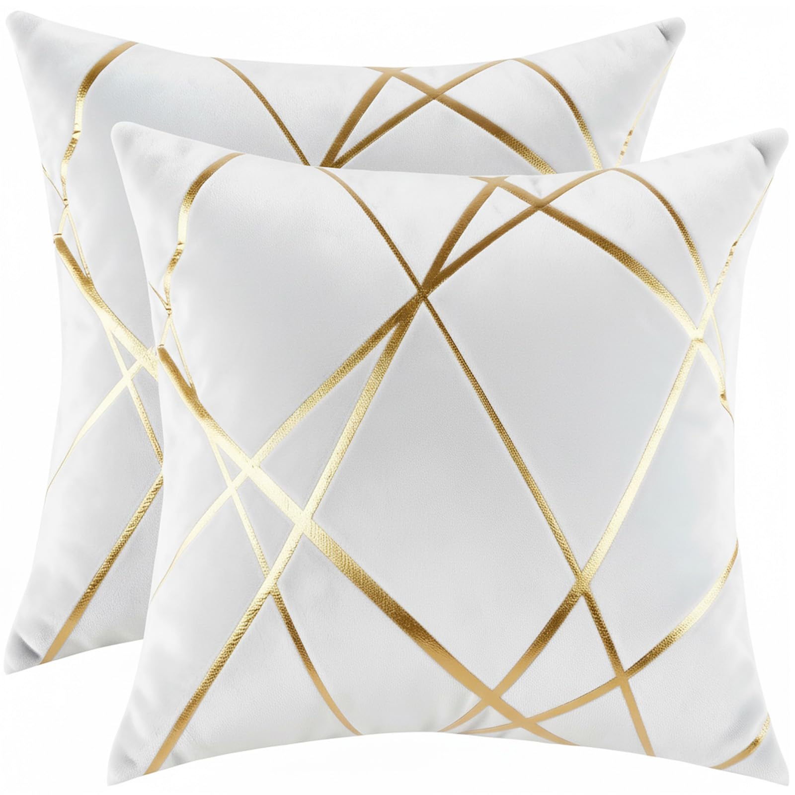 Miuyunya Pack of 2 Velvet Cushion Covers 50 x 50 cm Luxury Gold Striped Decorative Throw Pillow Covers White Soft Square Cushion Case Couch Pillowcases for Sofa Living Room Bedroom
