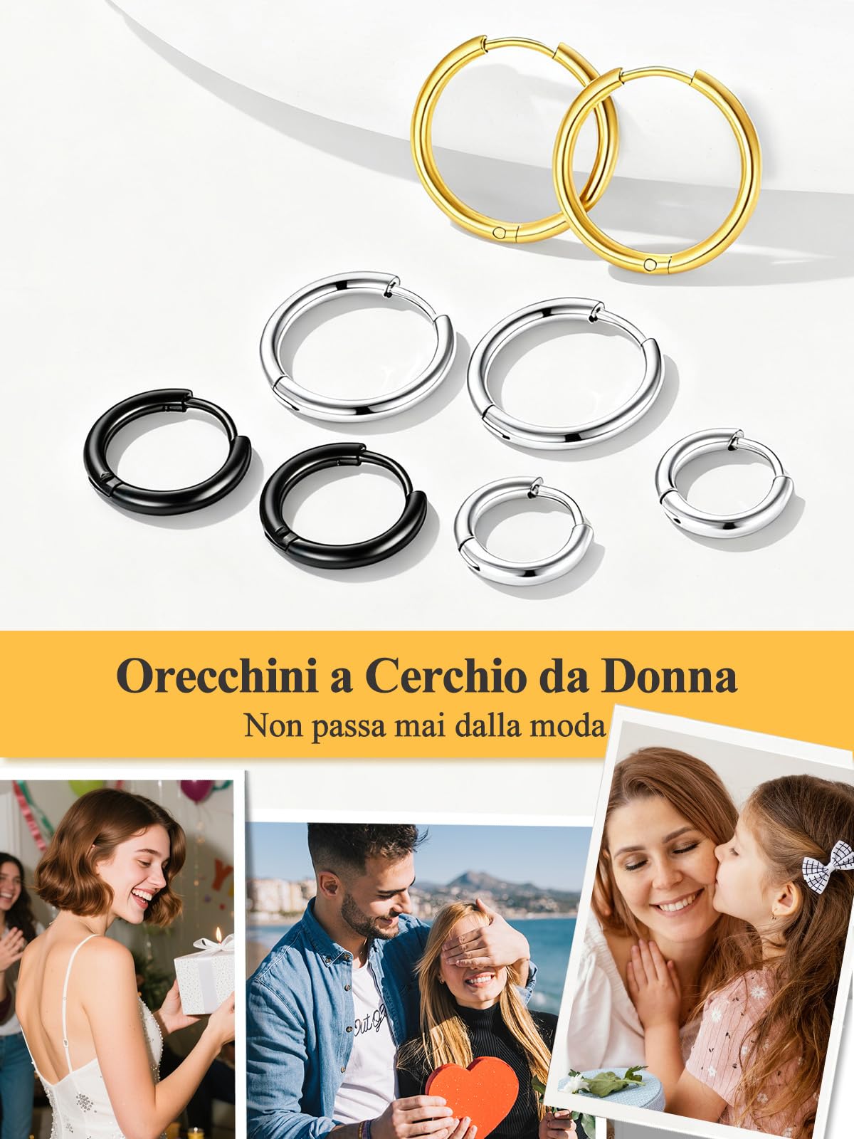 Orecchini Huggie a Cerchio Piccolo 7-16mm Larghezza 2-3mm Acciaio Inossidabile Nero Oro Uomo Donna