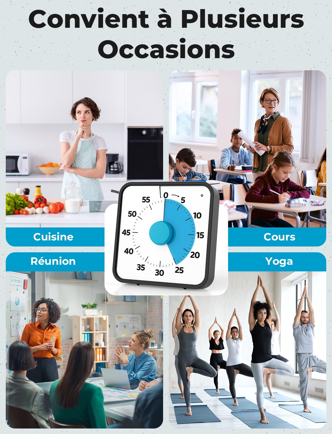 LIORQUE 19cm Grand Minuteur Visuel Timer Classe Aimanté Silencieux 3 Modes Alarme Sonnerie Lumière Vibration