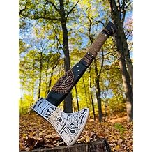 Handmade Viking Axe with Leather Sheath, Real Hatchet, Norse Viking Axe, Outdoor Camping Axe, Wood Splitting Axe, Ash Wood Leather Wrapped Handle - Viking Gifts for Men.