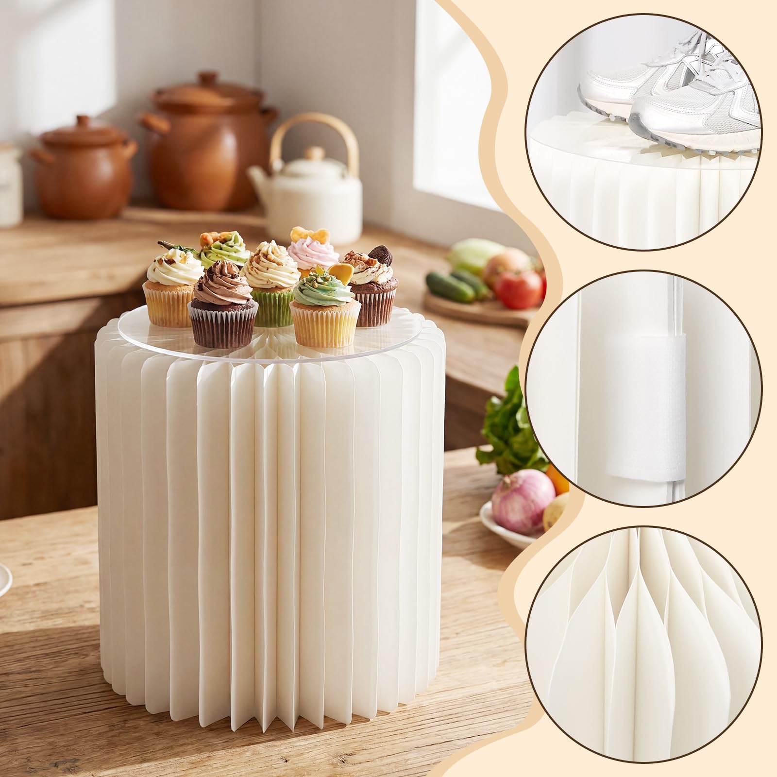 Yuragim 5 soportes plegables para postres, soporte de exhibición multietapa de acrílico y cartón, para mesa de postre, dulces, bodas, cumpleaños, fiestas, decoración apilable, reutilizable