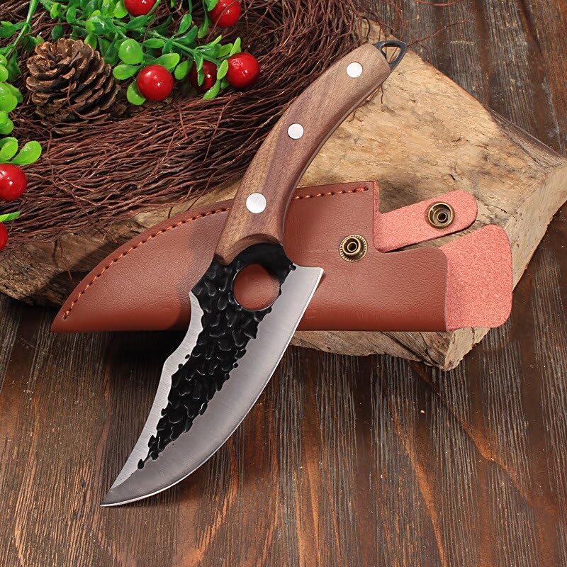 Meat Cleaver, 6 Inch Ring Slaughtering Knife Slaughtering Fish Pig Sheep Pork Cutting Small Cutlass Cutting Meat Evisceration Skinning Knife With Sheath (Color : B)