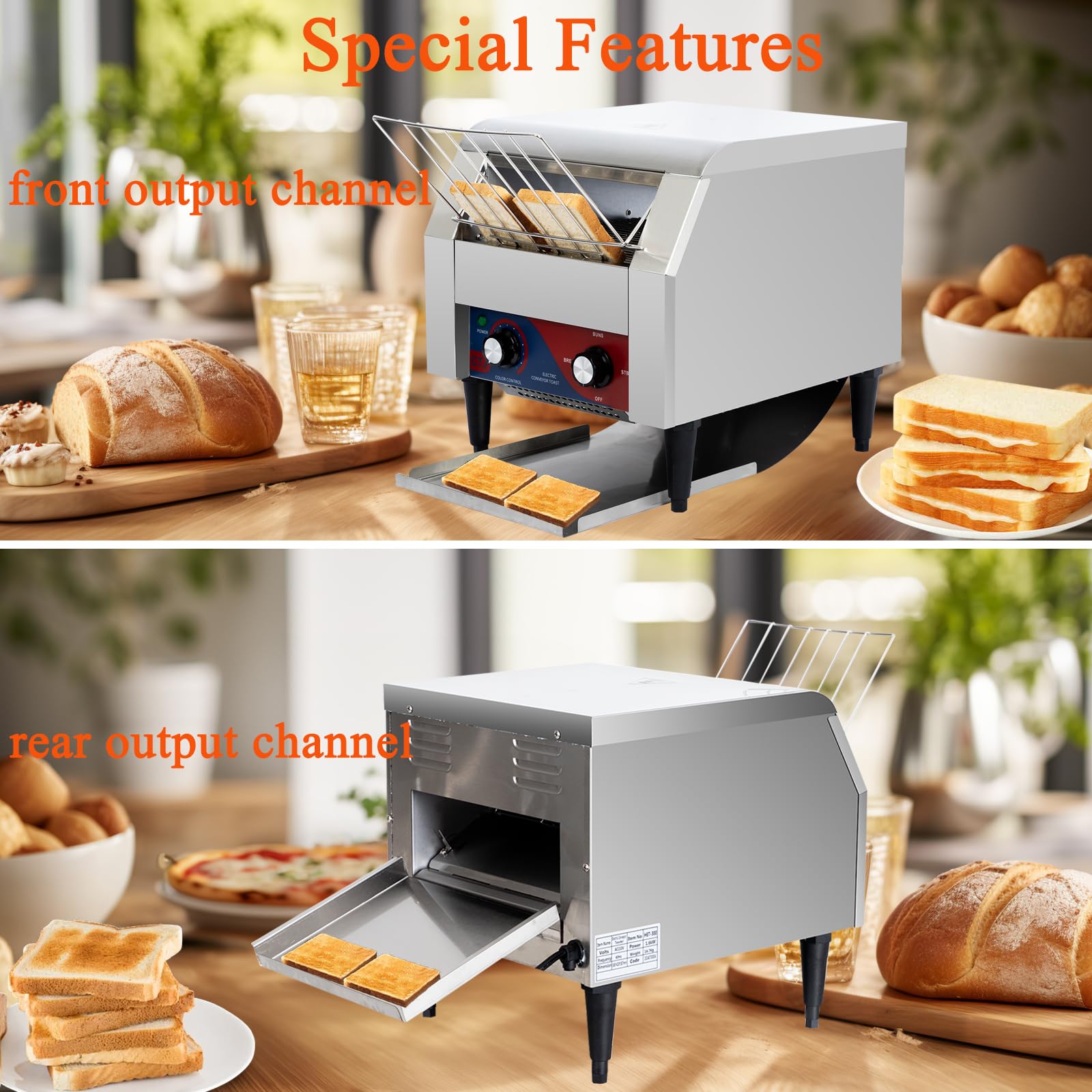CTJ - tostador comercial de acero inoxidable de 300 rebanadas/horas, tostador eléctrica, tostador de restaurante resistente, tostador para tostadas, cruasanes, panecillos de panecillos