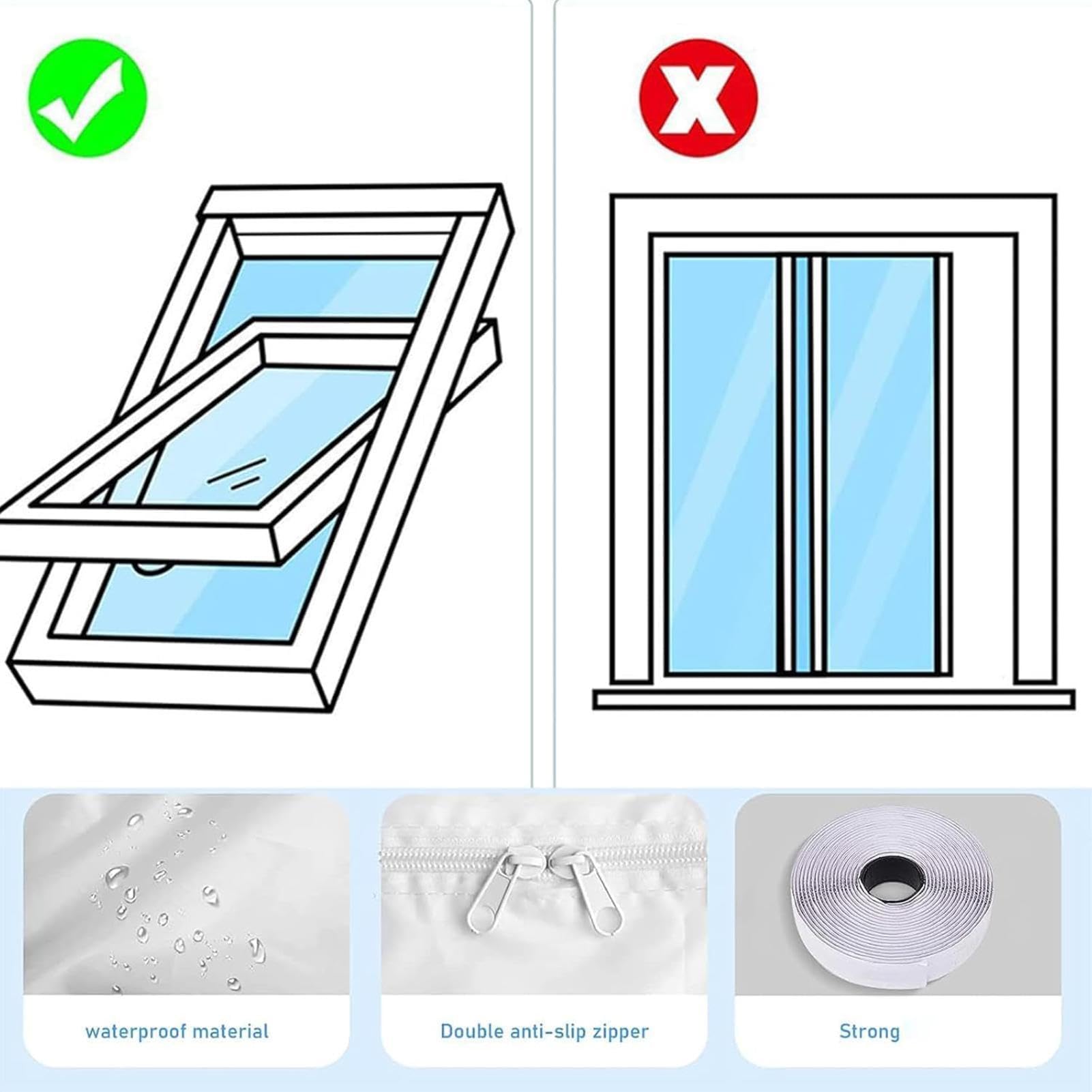 Kit Di Guarnizioni Per Finestre AC Portatili Kit Di Ventilazione Universale | Il tessuto sigillante con doppia cerniera blocca l'aria calda e blocca le correnti d'aria. Il design a risparmio energetico