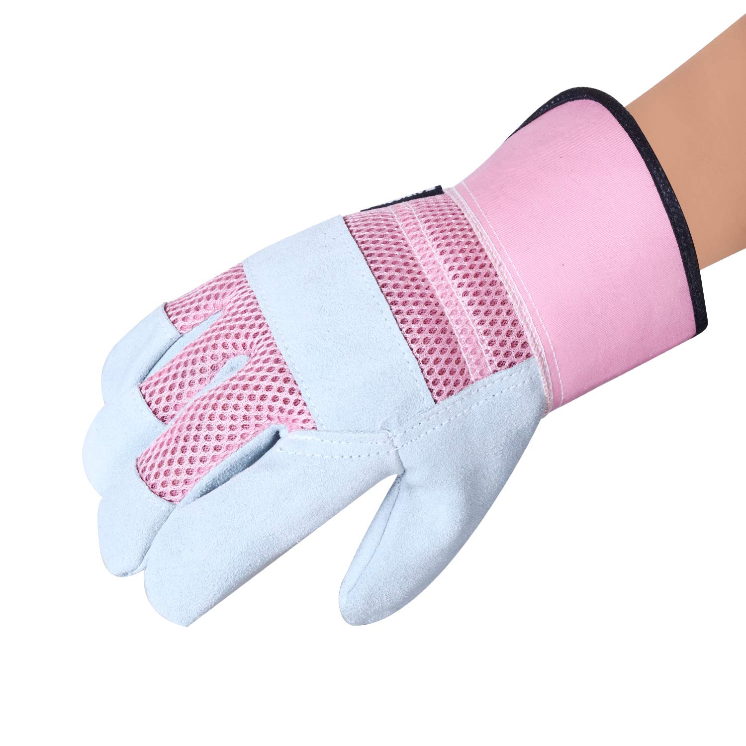 SAWANS Thorn Proof Work Gloves Heavy duty Leather Gardening Gloves for Ladies Women Durable Protective Garden Rigger Hand Utility Safety Men Kids Washable Gripper (Pink - Image 2