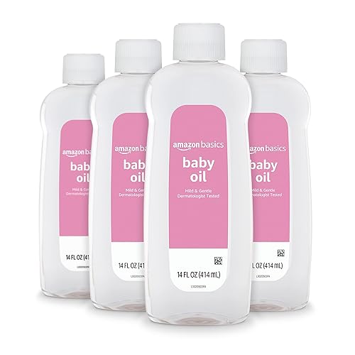 Amazon Basics Baby Oil, Mild & Gentle, Dermatologist Tested, 14 Fl Oz (Pack of 4) (Previously Solimo) - 14 Fl Oz (Pack of 4)