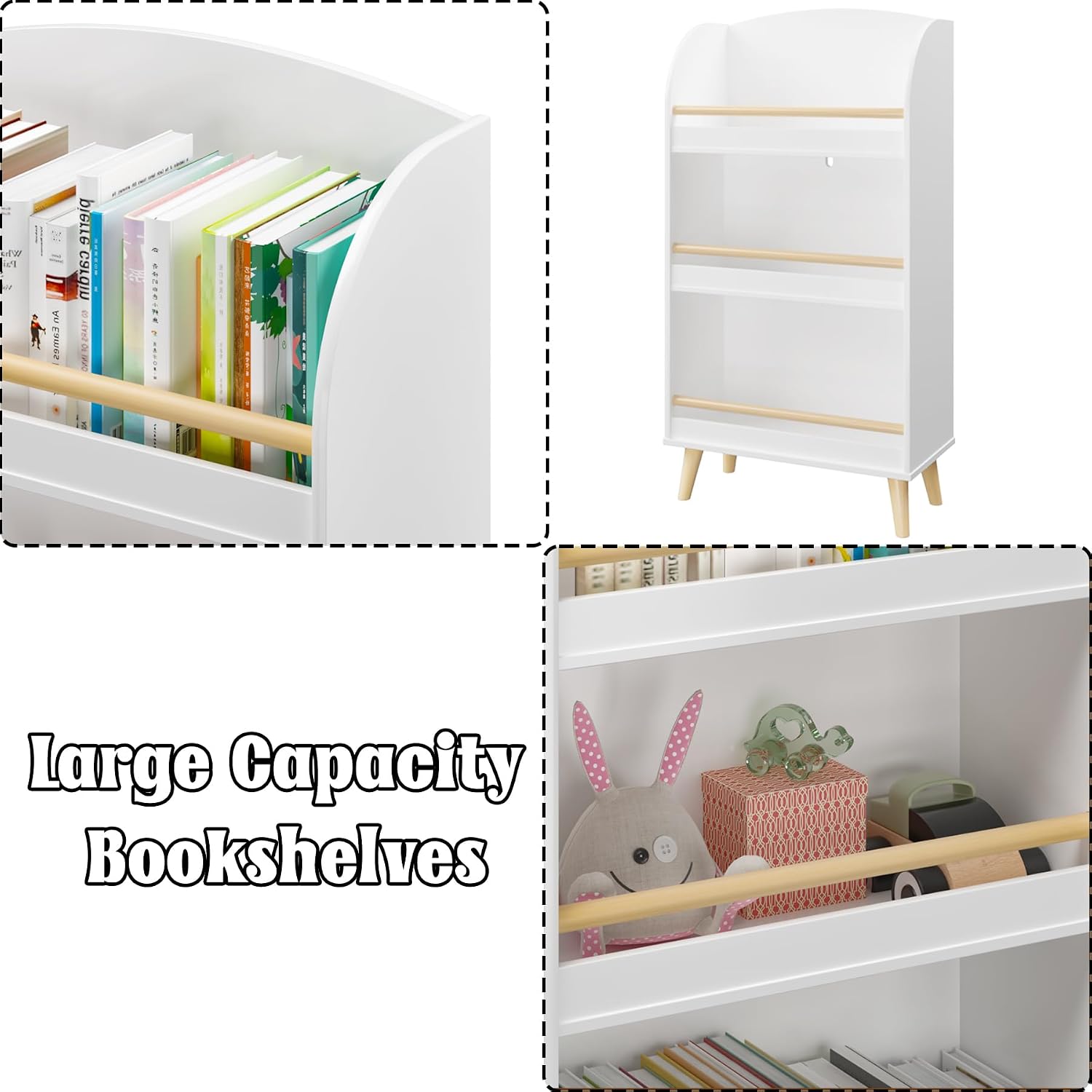 3-Tier Bookcase Bookshelf, Cute White Book Organizer Storage Cabinet Freestanding Shelves and Cube Organizer for Bedroom Living Room Office School