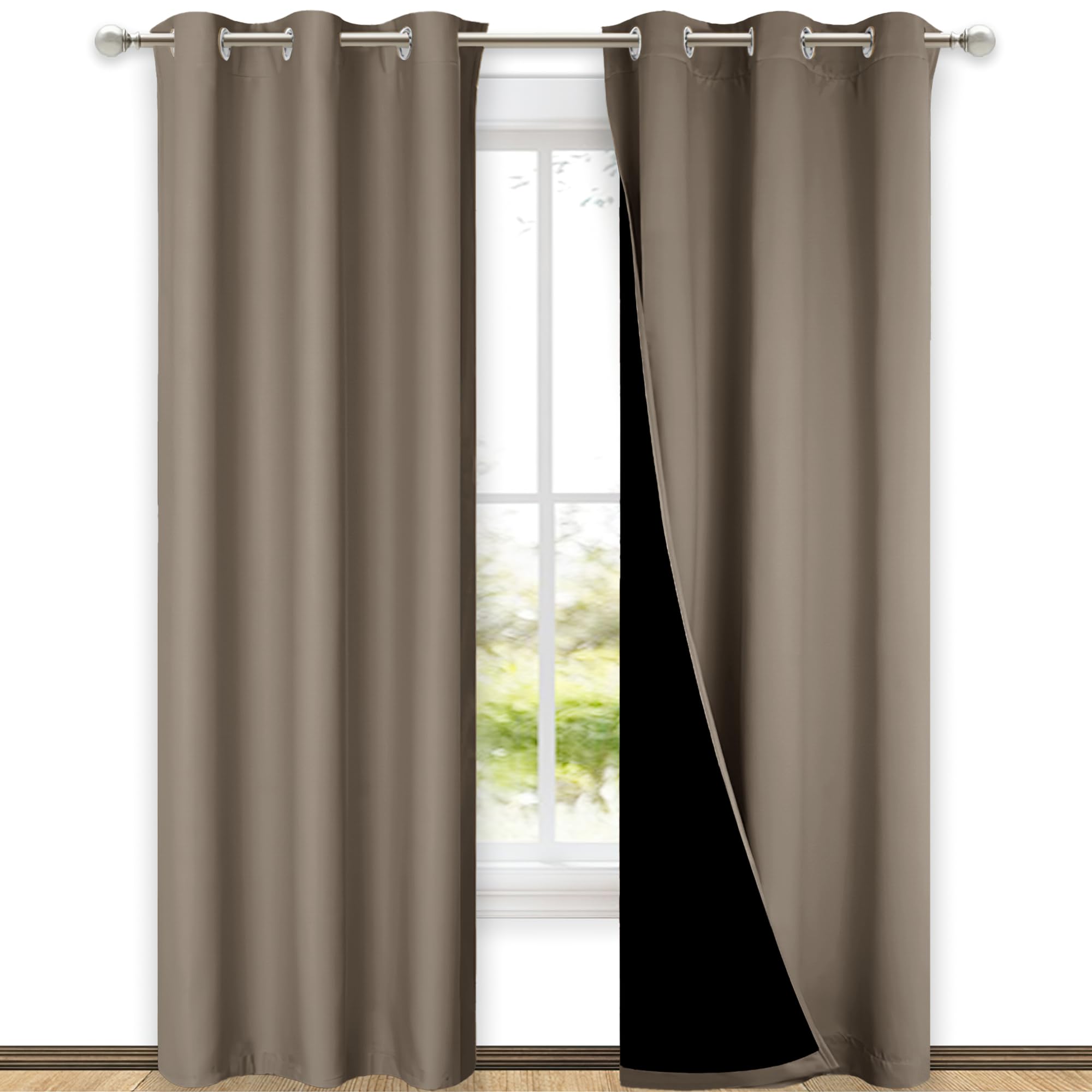 NICETOWN Blackout Curtains 80 inches Long, Full Light Blocking Drapes with Black Liner for Nursery, Thermal Insulated Draperies for Hall, Villa (Taupe, 2 Pieces, 42" Wide Each Panel)