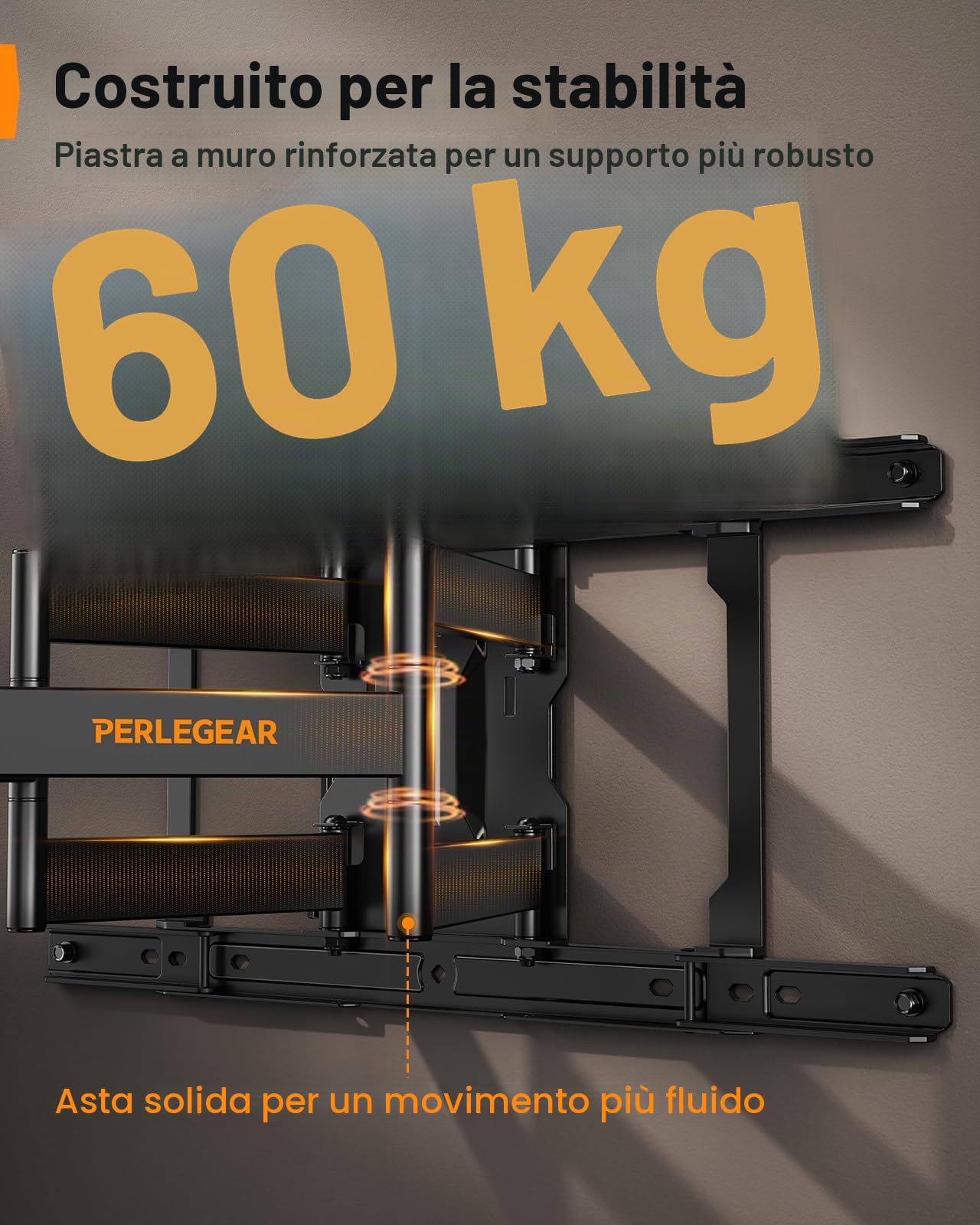 Perlegear Ultra Compatto Supporto TV Parete, Profilo Sottile da 27,9mm TV 42” - 90”, Staffa TV a Movimento Doppio Braccio Articolato, Rotazione, Inclinazione, VESA max 600x400mm, Porta 60kg