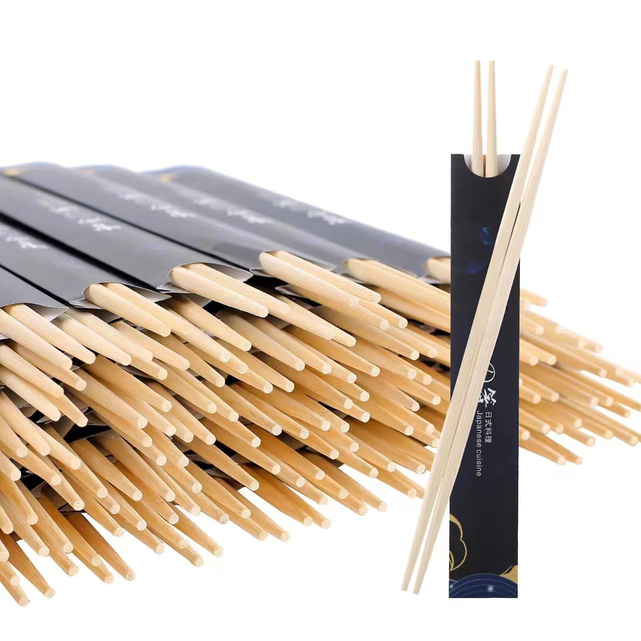 100 pairs Disposable Bamboo Chopsticks, 9.5 Inch Japanese Style Double Pointed Sleeved and Separated Chop sticks for Sushi & Asian Dishes