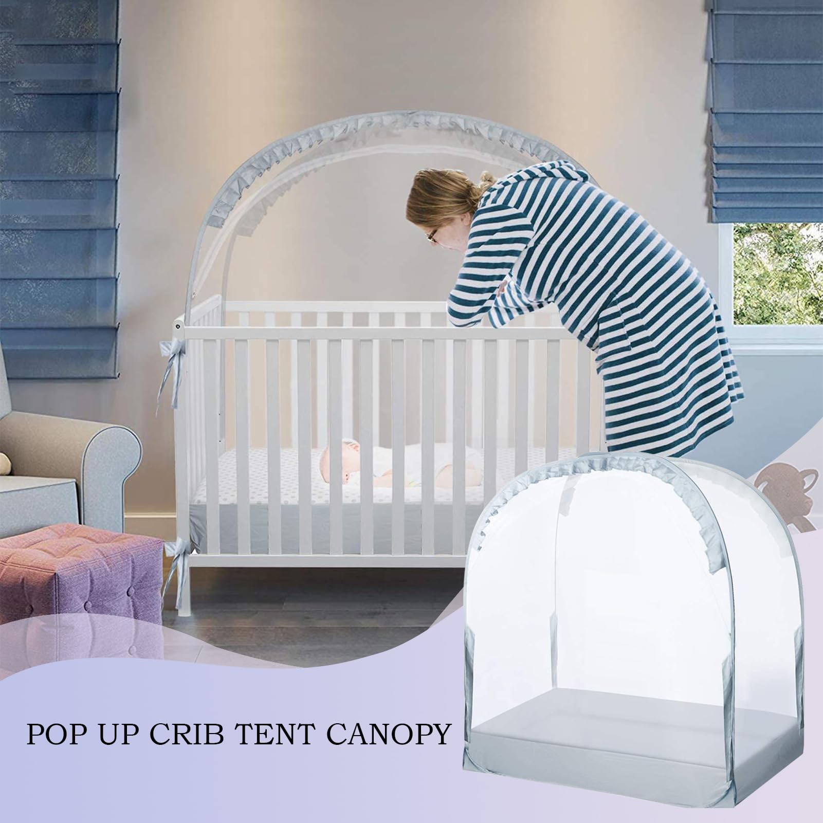 Krippenzelt – 70 x 130 x 140 cm Stahldraht, Pop-Up-Mesh-Bettüberdachung, perfekt für Kinderzimmer, Schlafzimmer, Schule, Reisen, Schlafschutz, Zuhause, Kindertagesstätte, Sicherheit