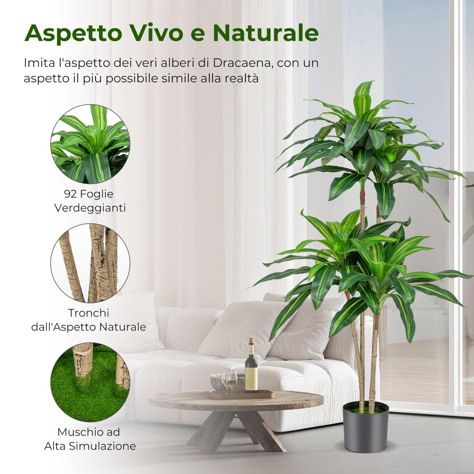 COSTWAY Pianta Finta Dracaena da Interno ed Esterno 140 cm