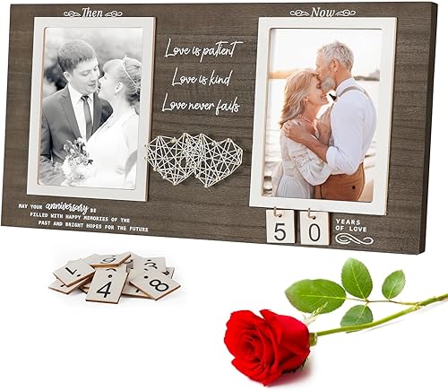 Miniatura 1 de Then and Now Marco de fotos de aniversario, ideas de regalo de boda de 1 a 99 años, regalos de compromiso, despedida de soltera, marco de fotos