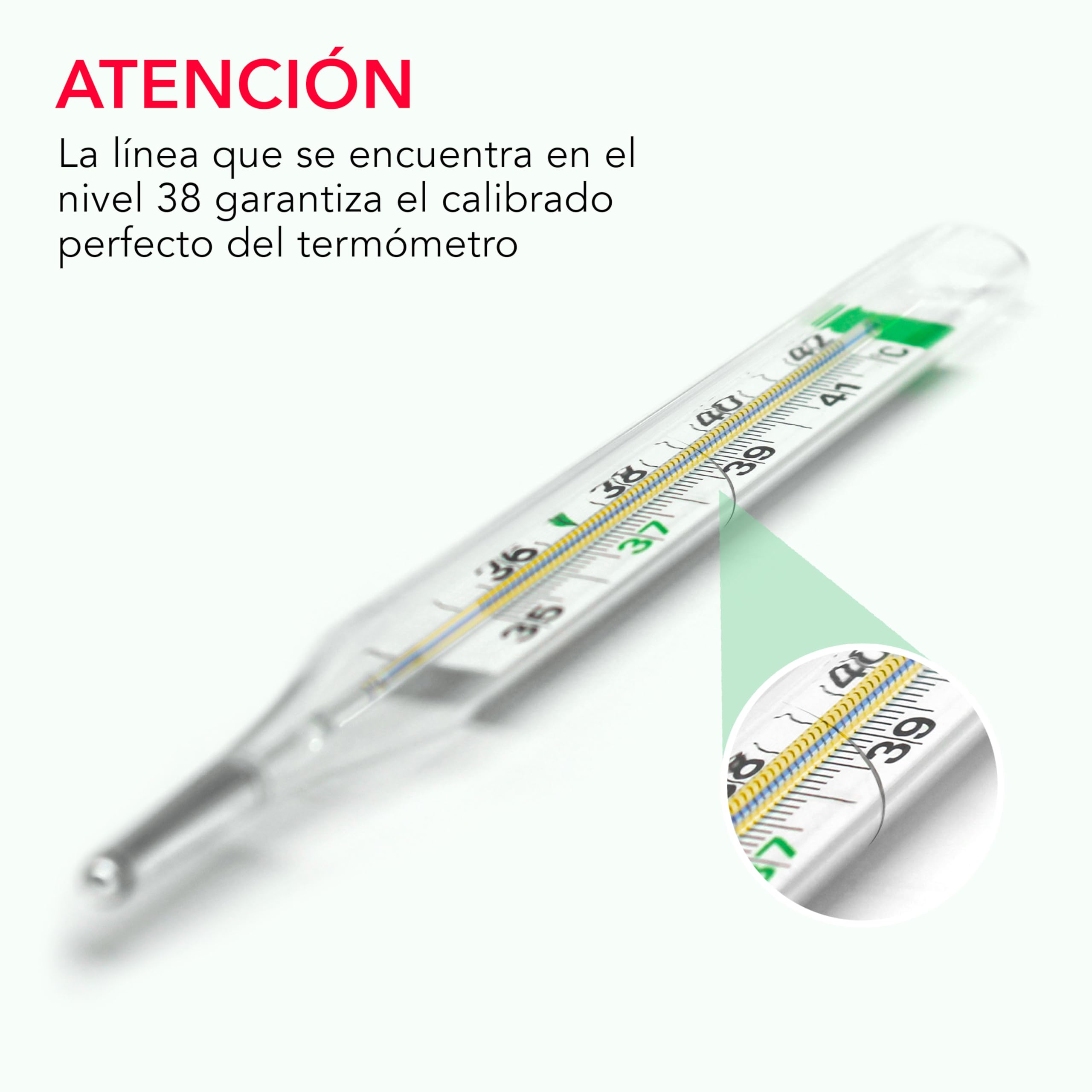AIESI® Termómetro Clínico clásico de vidrio para fiebre de galio sin mercurio para adultos y niños ECOTHERM, Estuche para reajuste rápido, Ecológico, Garantía 24 meses