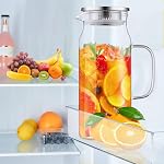 Ensemble de 2 pichet en verre de 2 litres / 68 oz avec couvercle et bec verseur, pichet à large ouverture avec poignée, carafe en verre pour jus, boissons chaudes/froides, thé glacé, lait, café