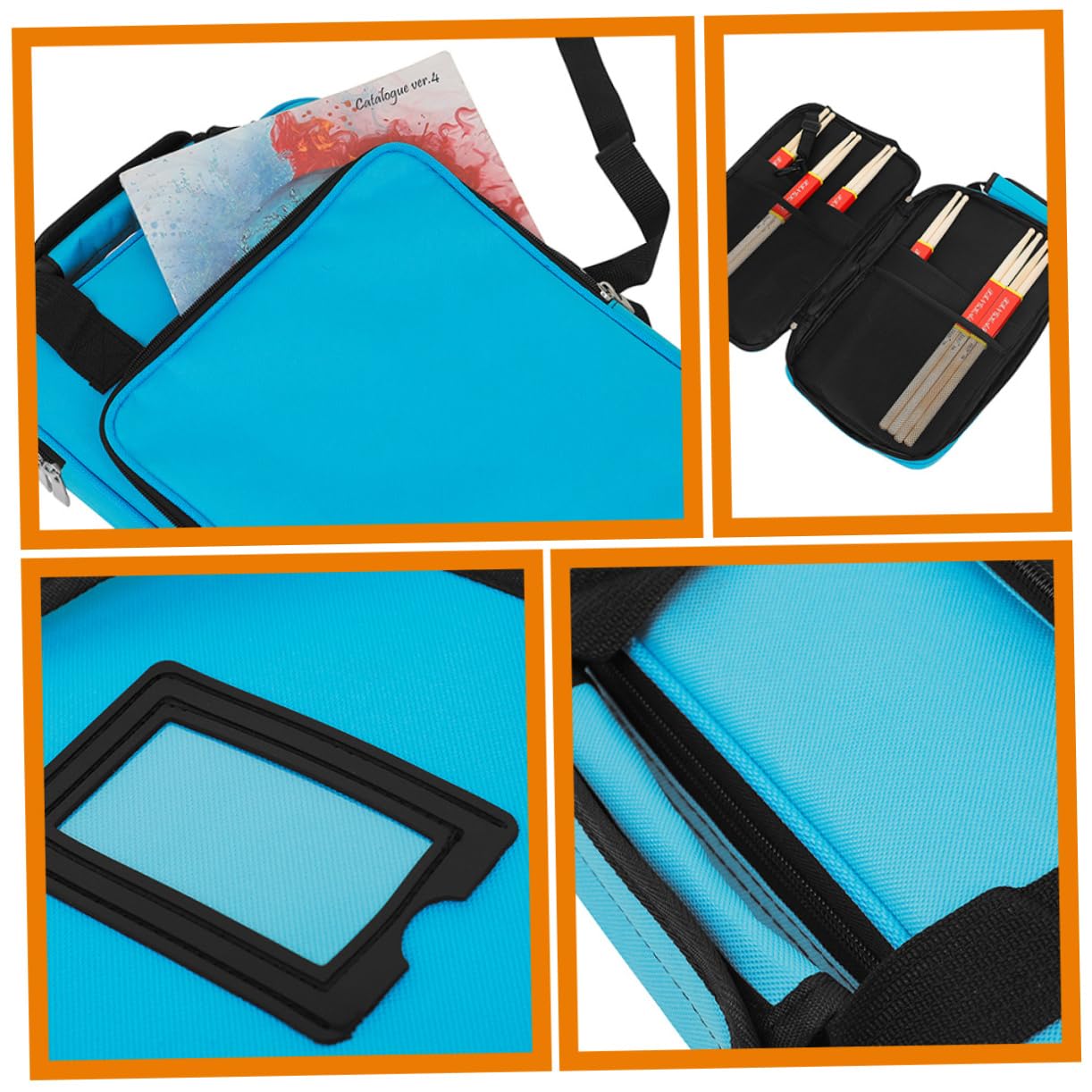 Borsa per Bacchette Batteria Resistente alle Macchie Oxford Blu Pratica e Comoda Tracolla e Manici per Trasporto di Bacchette e Mazze