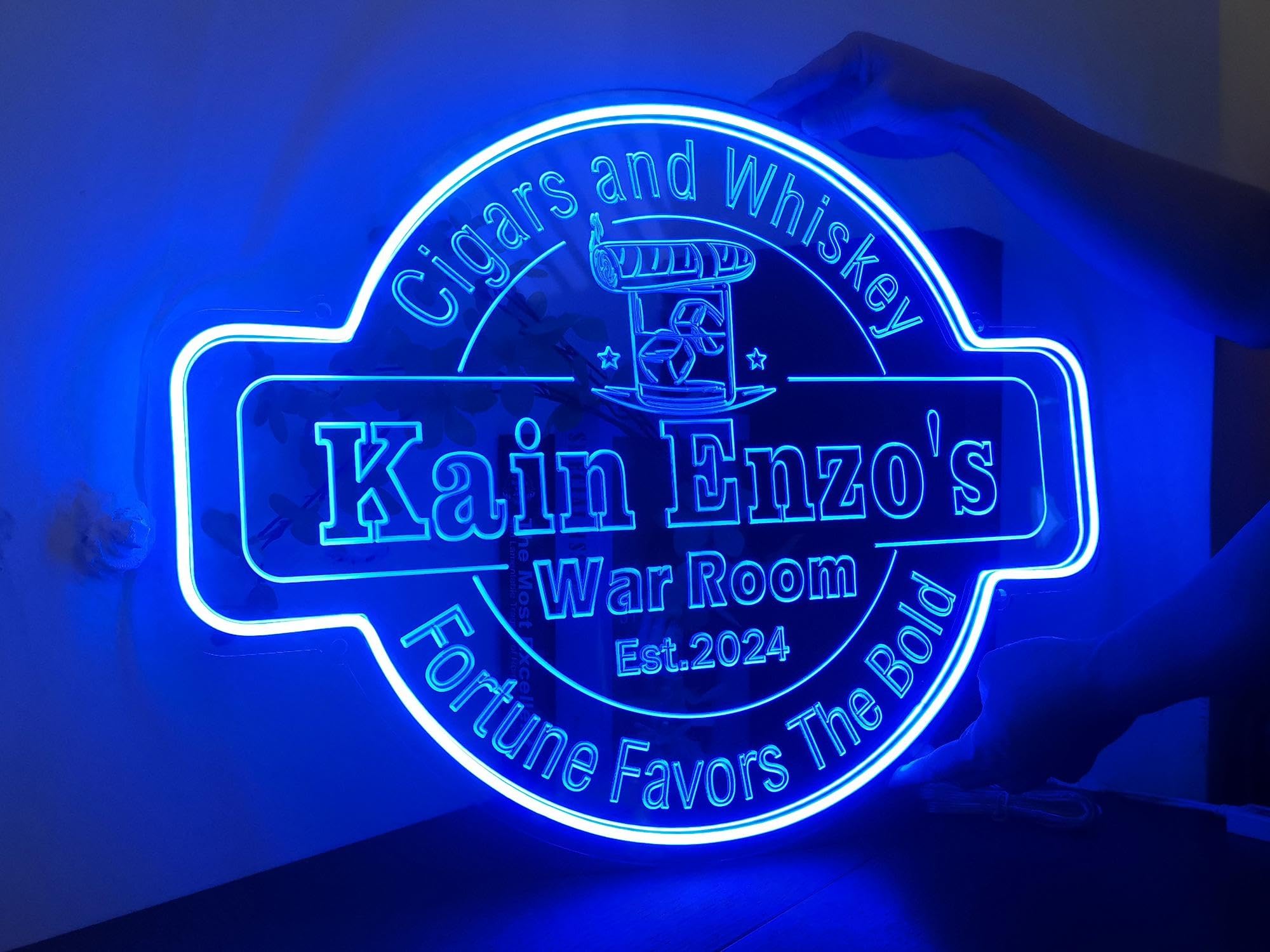 Custom Cigar Bar Neon Sign – Personalized Acrylic 7 Color Changing LED Light with Cigar Box Icon Wall Decor for Smoking Lounge