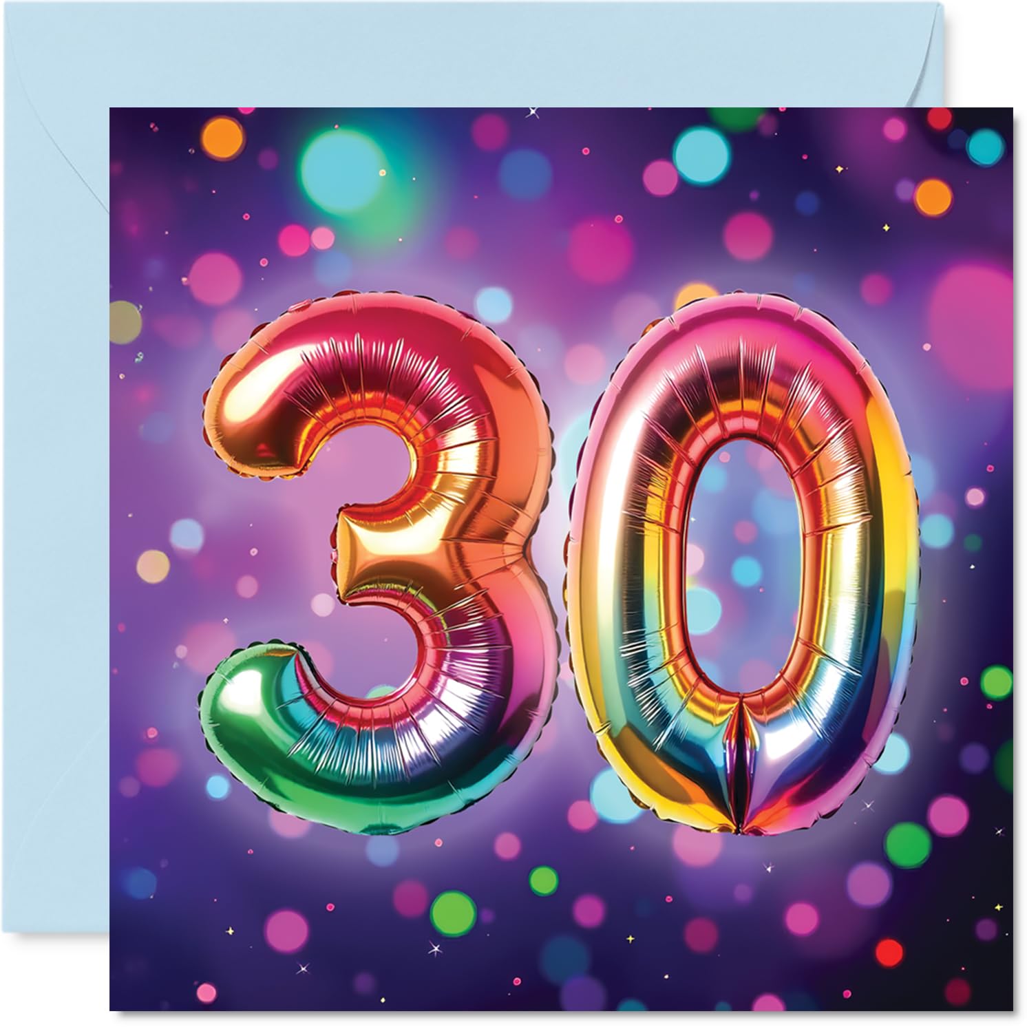 30th Birthday Cards for Men Women - Rainbow Foil Balloon - Happy Birthday Card for 30 Year Old Man Woman Colleague Brother Husband Sister, 145mm Bday Greeting Cards