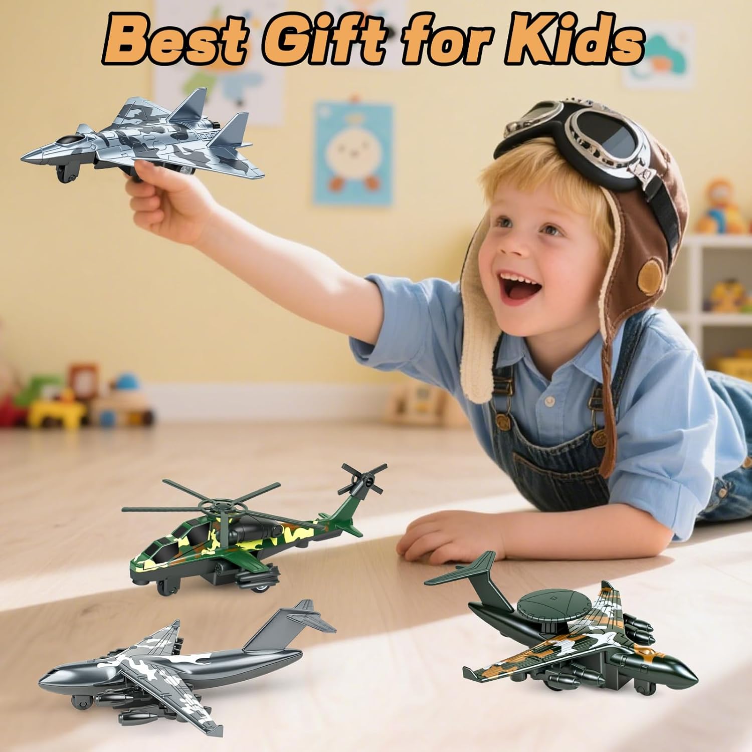 4 Pack Diecast Airplane Toys, Alloy Army Aircraft Plane Model Toys Camouflage Military Fighter Jet Helicopter Toy Pull Back Kids Play Vehicles for 3 4 5 6 7-9 Years Old Boys Girls Gift