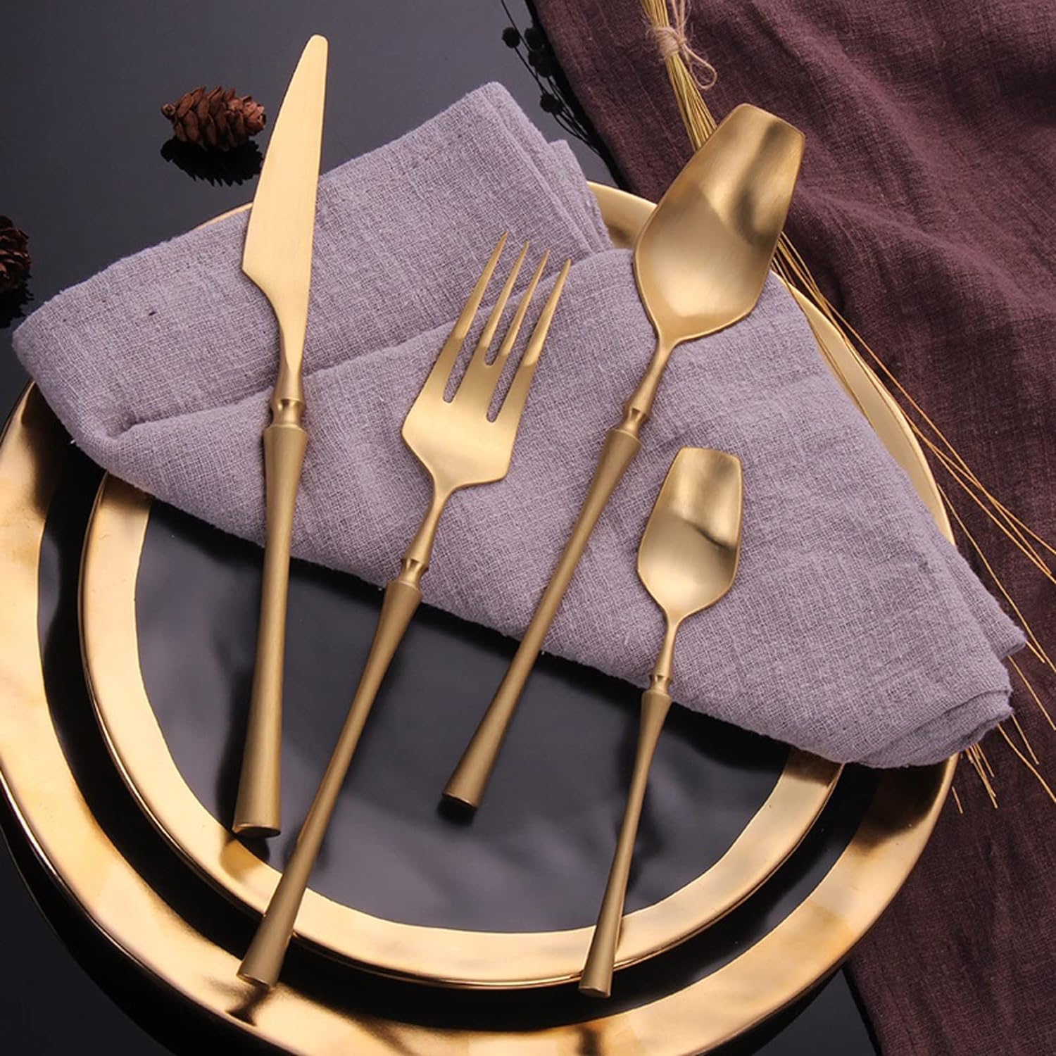 Tenedores de postre, juego de cubiertos de tenedores de postre, tenedores de cena de acero inoxidable, tenedores de pasta clásicos elegantes de primera calidad retro, tenedores de cubiertos dorados, t