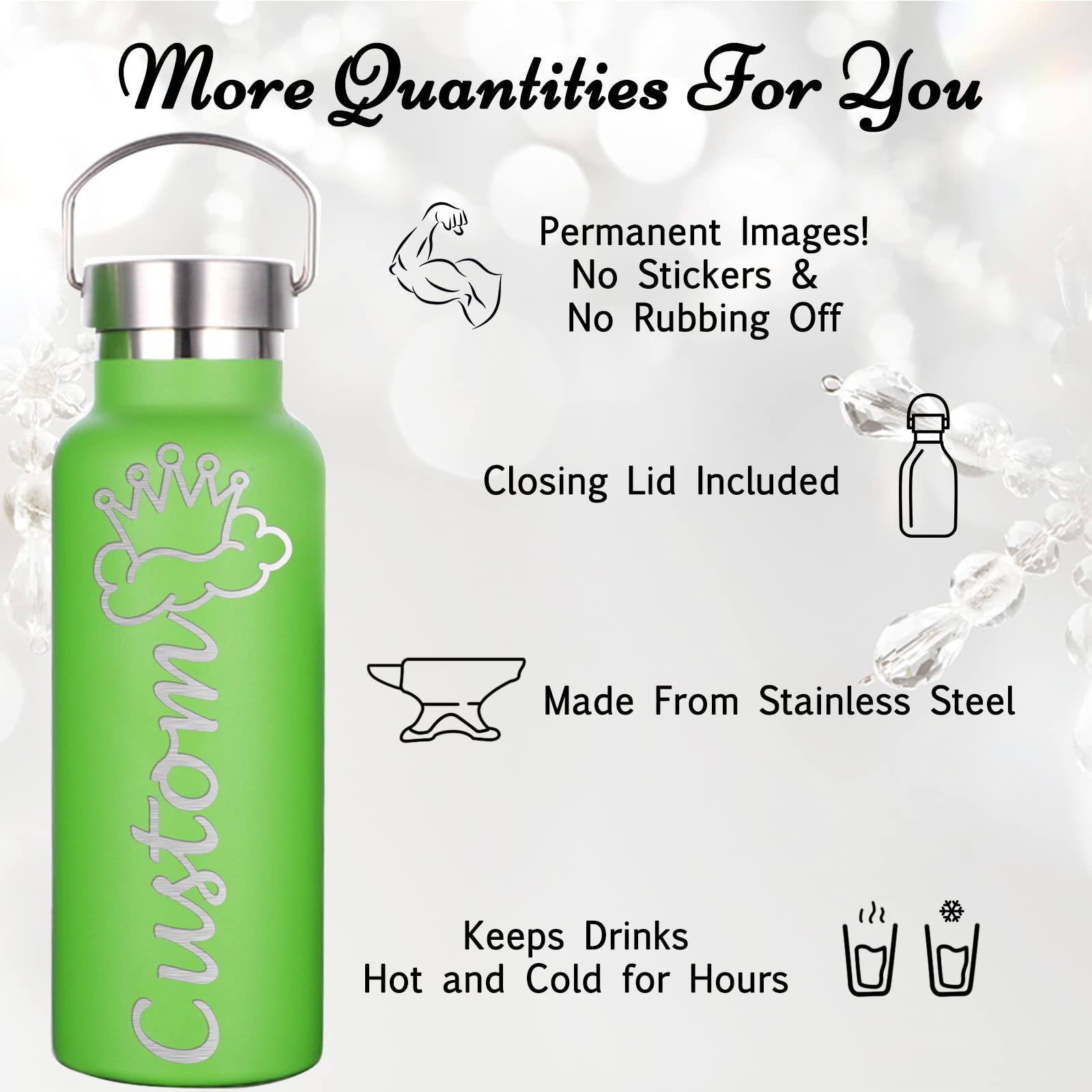 Personalized Stainless Steel Water Bottle With Straw - Custom Name Engraved, Insulated 12oz Or 26oz, BPA-Free For School, Gym, Travel