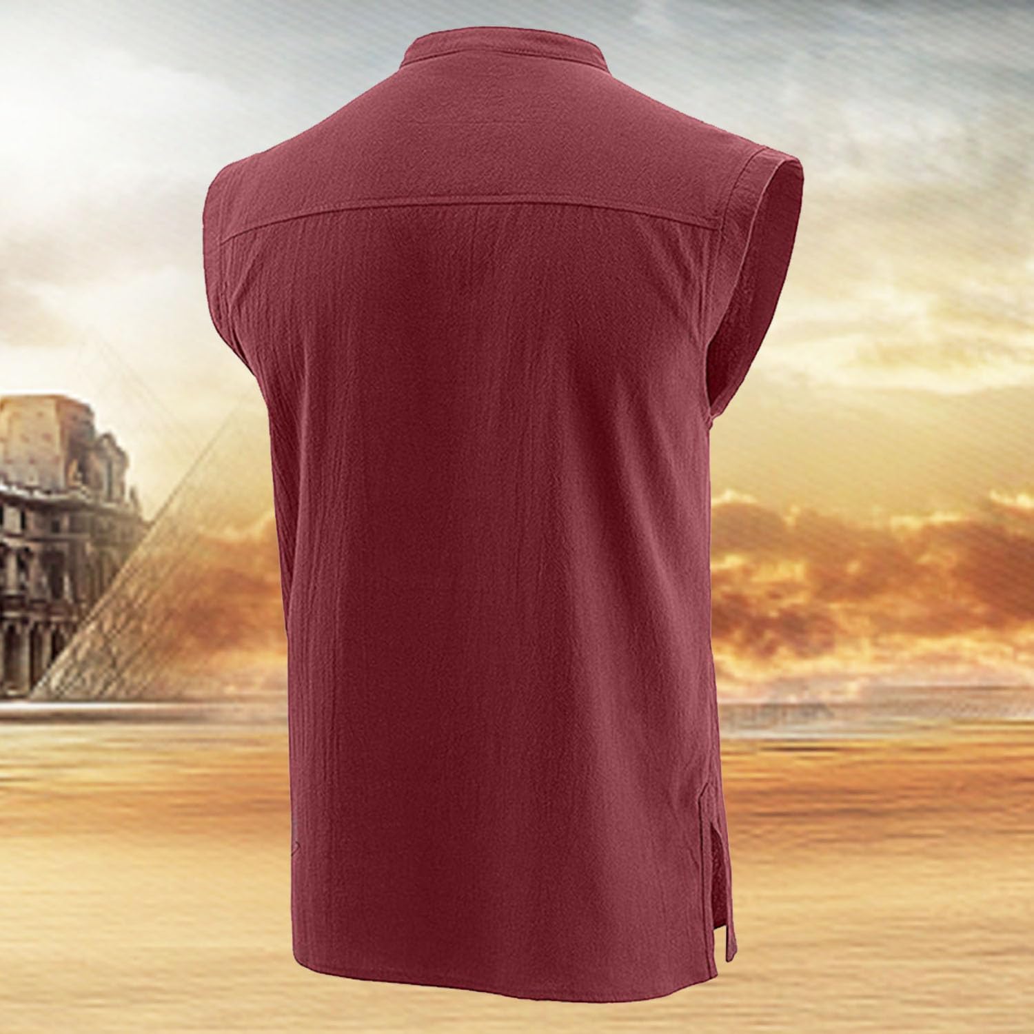 Men's Cotton Linen Tank Top Shirt Pirate Renaissance Costume Sleeveless Lace Up Vest Medieval Gothic Viking Tee Tunic - Image 3