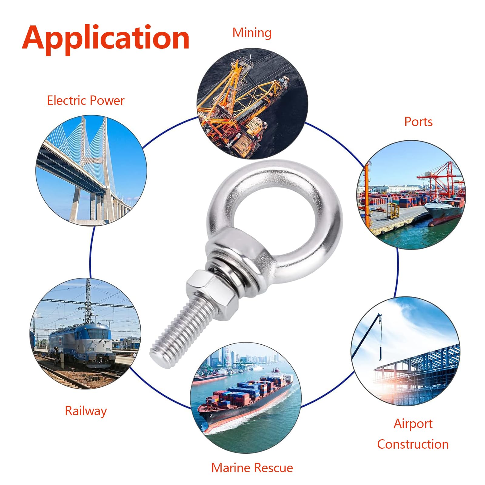 Pernos de ojo Pernos de argolla, Pernos de argolla de alta resistencia, Pernos de argolla de acero inoxidable 304 M16 Kit de pernos de argolla con anillo de elevación de rosca macho con tuercas de seg