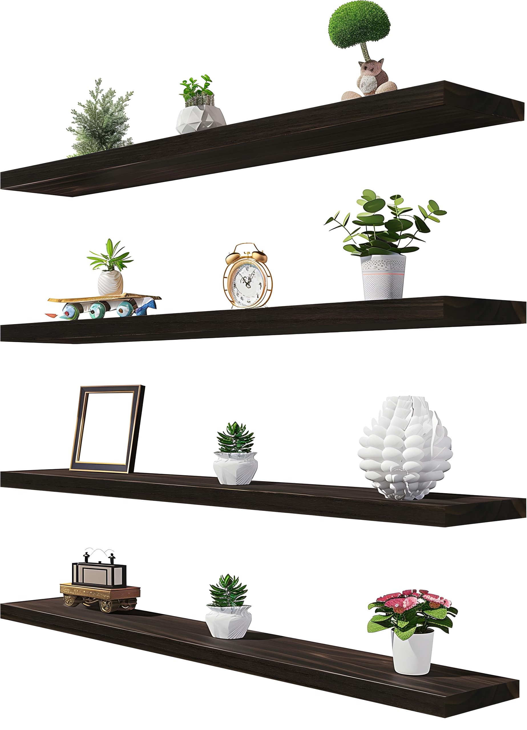 View 1 of ***PARTIAL SET - PRICE ADJUSTED*** YFYEO 36 Inch Brown Wood Floating Shelves Set of 4