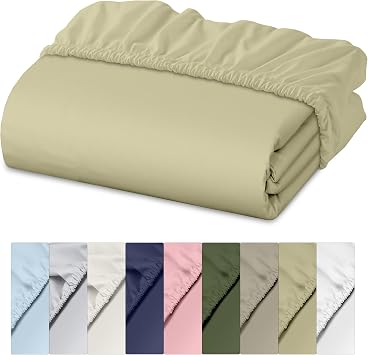 RUVANTI 100% Cotton Fitted Sheet Full Size Only - Crispy Cooling Percale Sheet - Breathable & Durable - Deep Pocket 16 Inches Fits up to 18" - Ocean Breeze - 1 Piece
