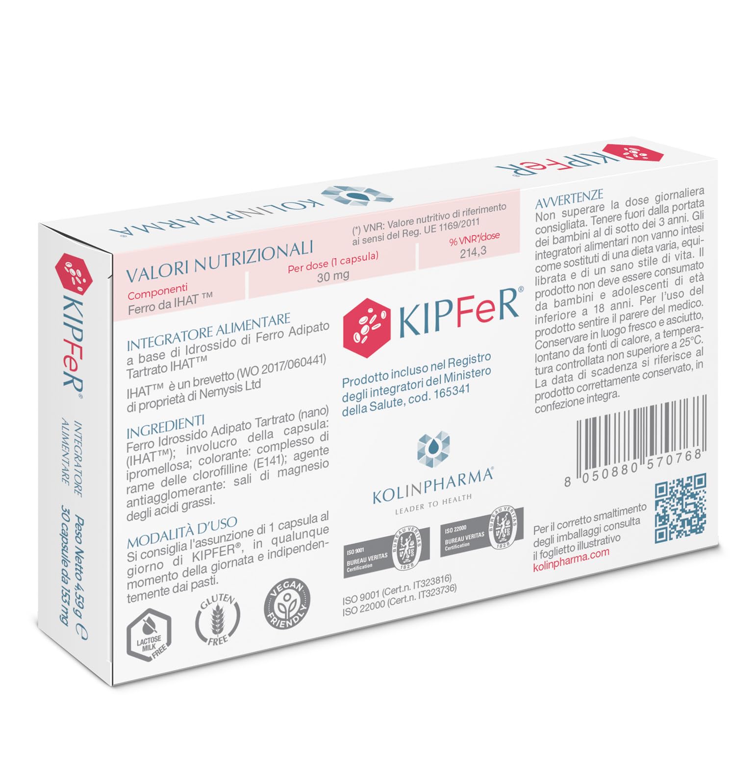 KOLINPHARMA® KIPFeR® 30 Capsule – L’integratore alimentare per tutti i casi di aumentato fabbisogno di Ferro