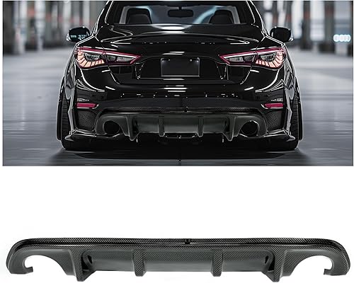 Vista 19 de KUAFU Difusor trasero compatible con Infiniti Q50 2014-2017 4 puertas parachoques parachoques alerón plástico brillante negro